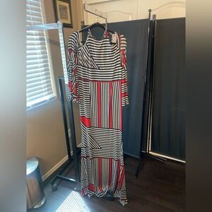 Black white and red Maxi Dress